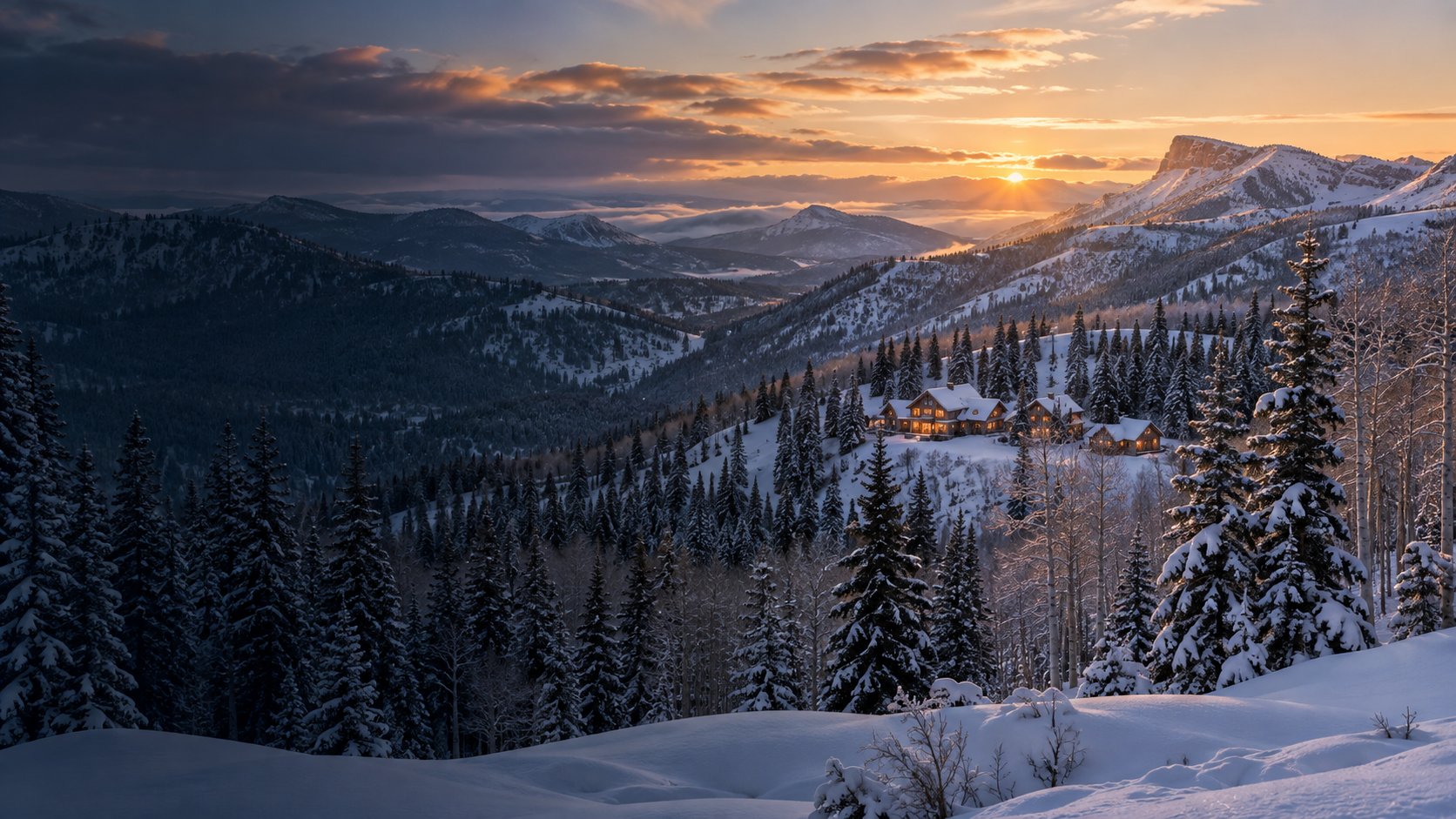 Snow-covered Southern Utah alpine landscape at sunrise near Brian Head